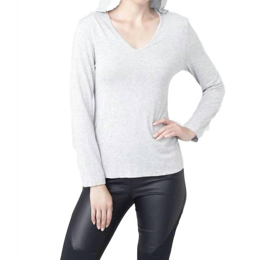 NEW ANGEL hooded v-neck top in gray